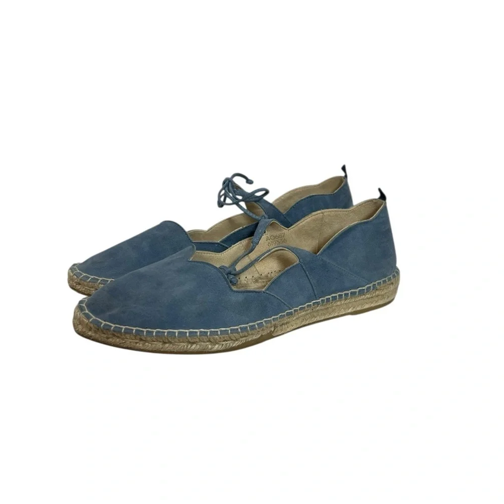 Boden Blue Suede Scalloped Tie Up Isabella Espadrilles Flats Size 42 / US 10.5